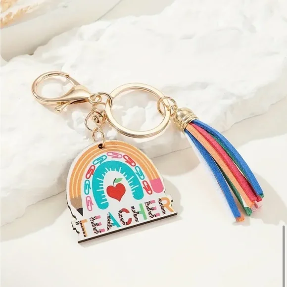 Teacher Rainbow Tassel Keychain - Picture 2 of 3